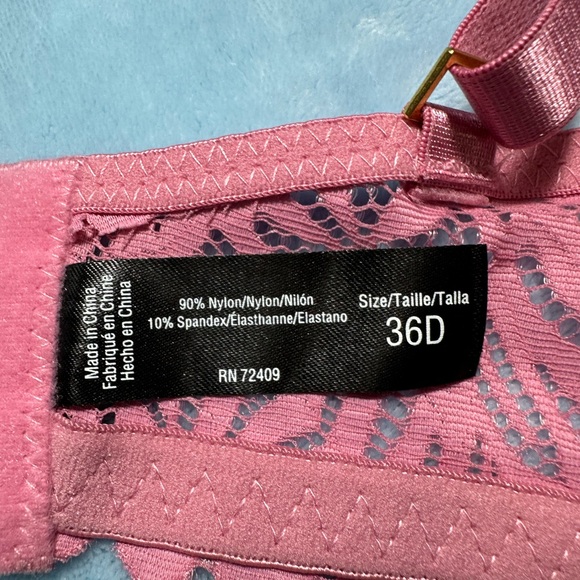 NWT Rene Rofe Wired Push-Up pink lace Bra Intimates Collection Size 36D - Picture 6 of 7